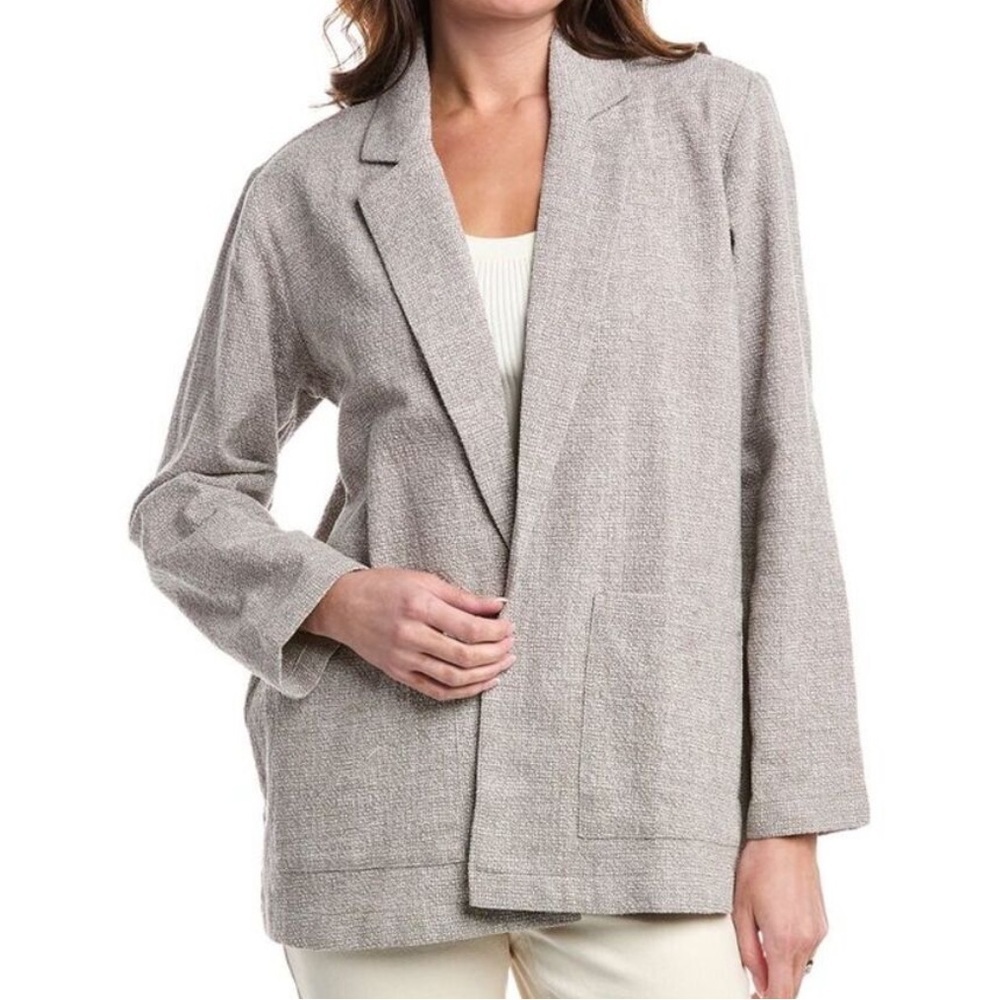 Eileen Fisher Womens Notch Lapel Collar Gray Open Front Jacket Size 3X